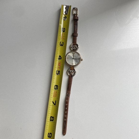 Emporio Armani gold watch with brown leather band - Picture 2 of 5